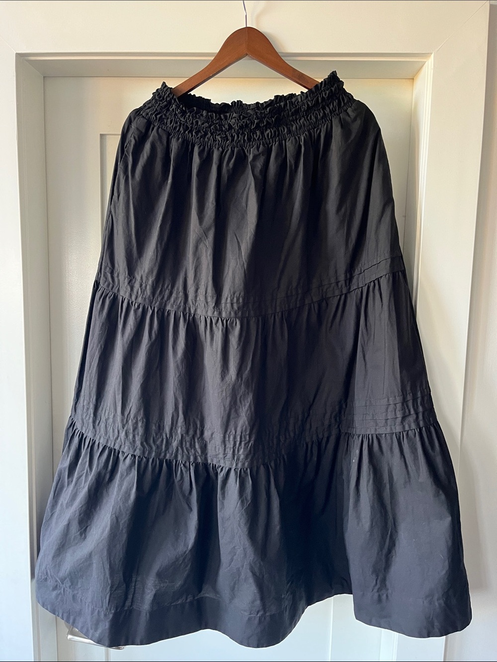 Anthropologie Women’s Black Tiered Maxi Skirt - Casual Elastic Waist